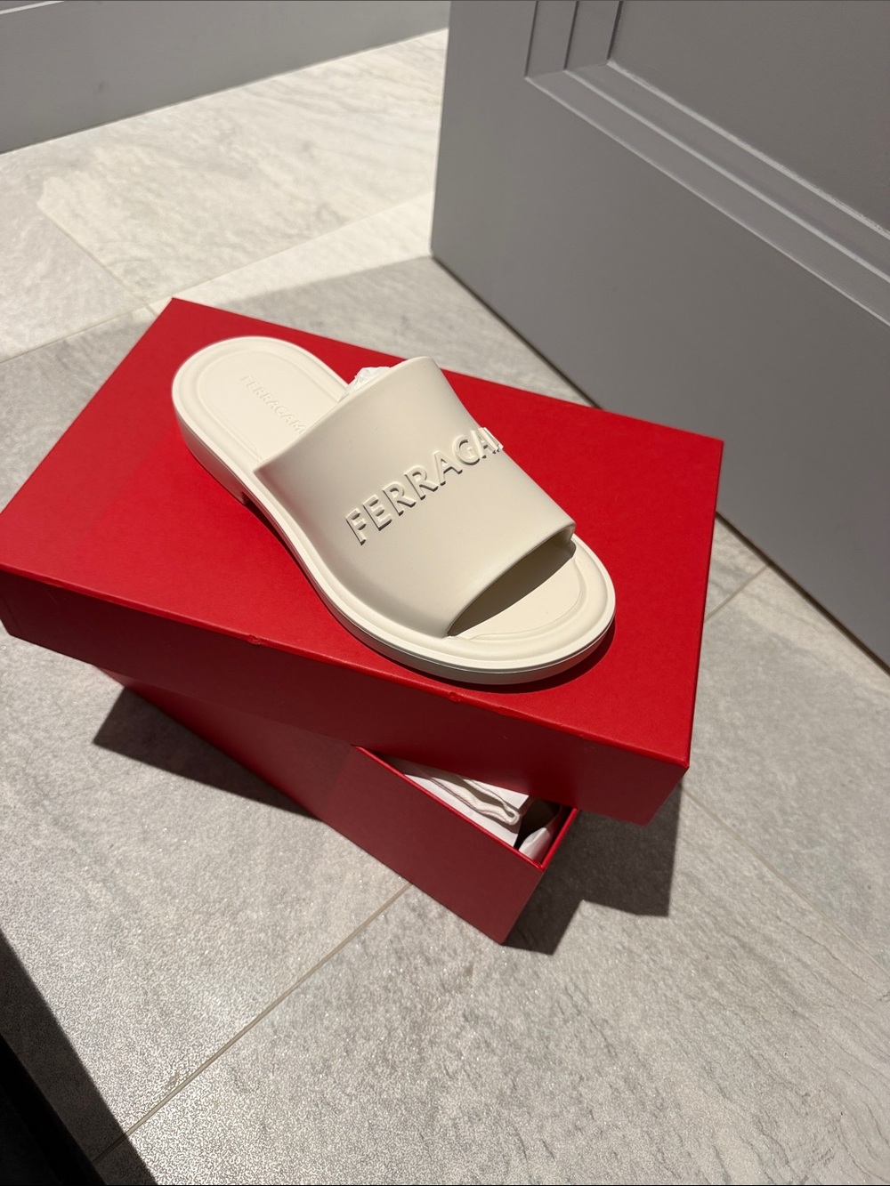 Salvatore Ferragamo Ivory Slide Sandals